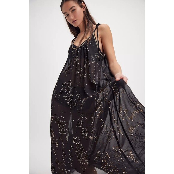Intimately Free People A Little Shine Maxi Slip Dress Sheer Beaded S NEW 280594 - Picture 2 of 7
